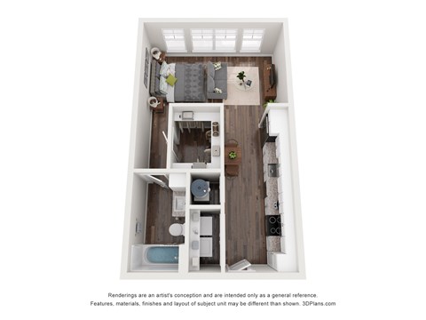 Floor plan for studio, 1 bath, 524 sqft
